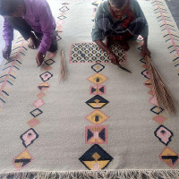 Making of large Valhalla rug Mums design ethical Making of large Valhalla rug Mums design ethical